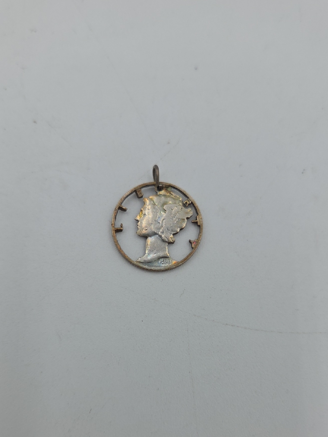 Vintage SilverTone Mercury Dime Profile Pendant